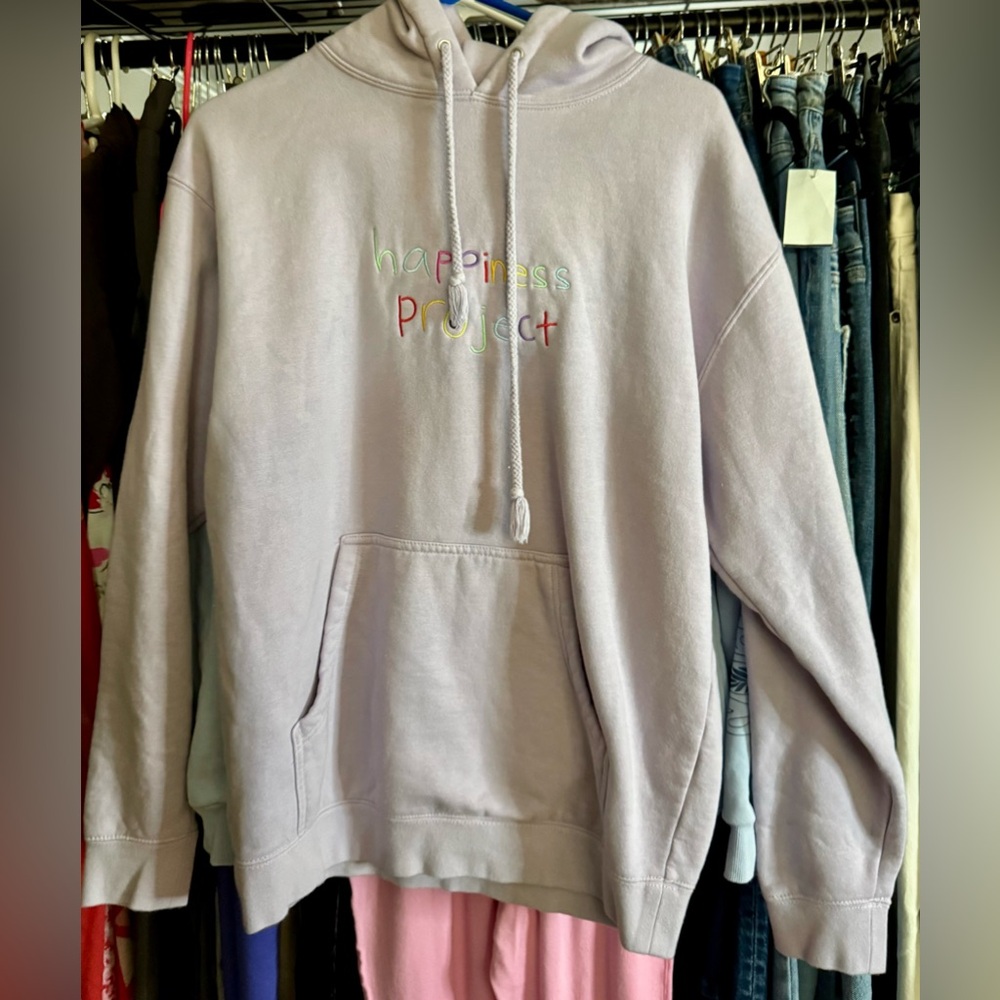 Happiness Project pale purple hoodie sweatshirt M